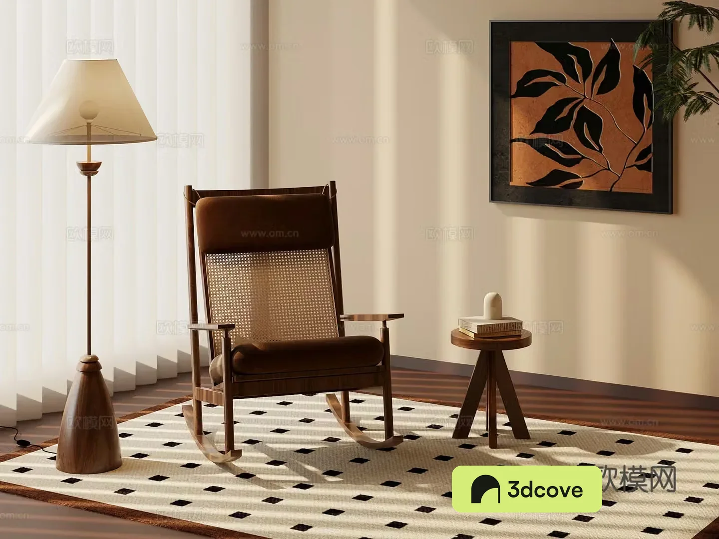 Rocking chair medieval style rocking chair floor lamp side table decorative hanging painting