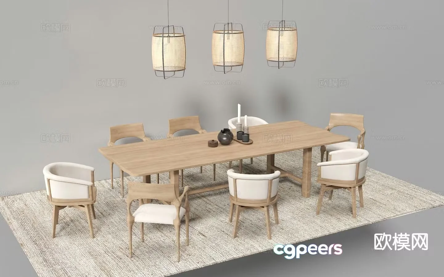 New Chinese style dining table and chairs Bar dining table 3D model