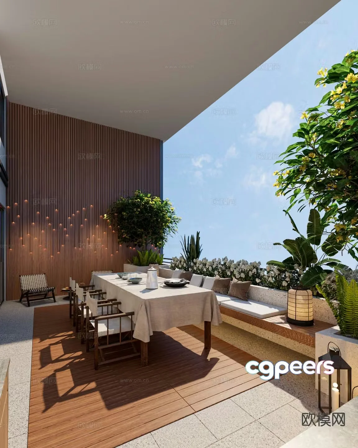 Modern sky garden terrace roof garden 3d model