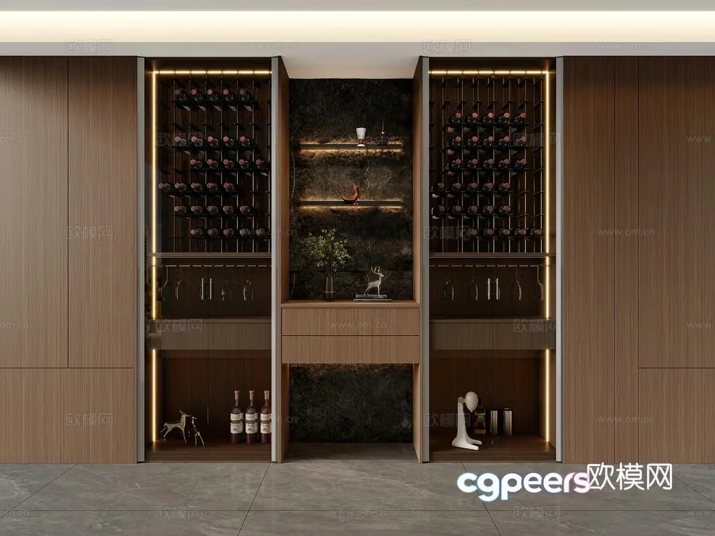 Modern Italian glass wine cabinet glass decoration cabinet glass wine cabinet hardware 3D model