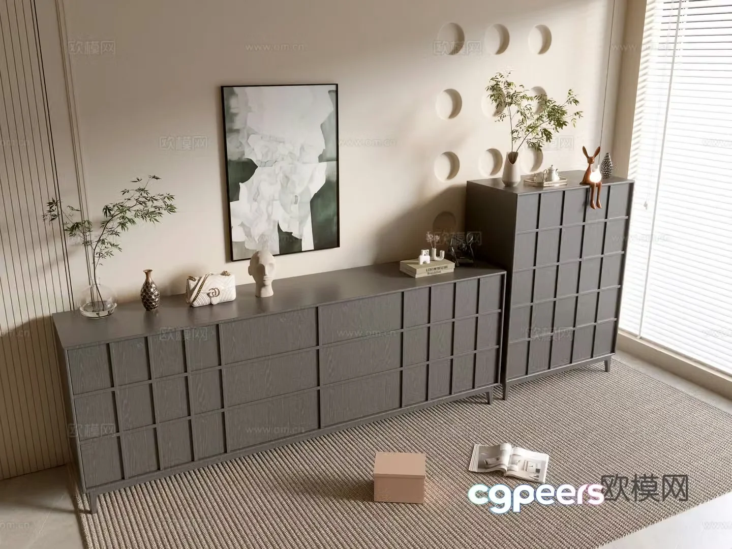 Modern black wood grain porch cabinet sideboard balcony cabinet storage cabinet entrance porch cabinet 3D model