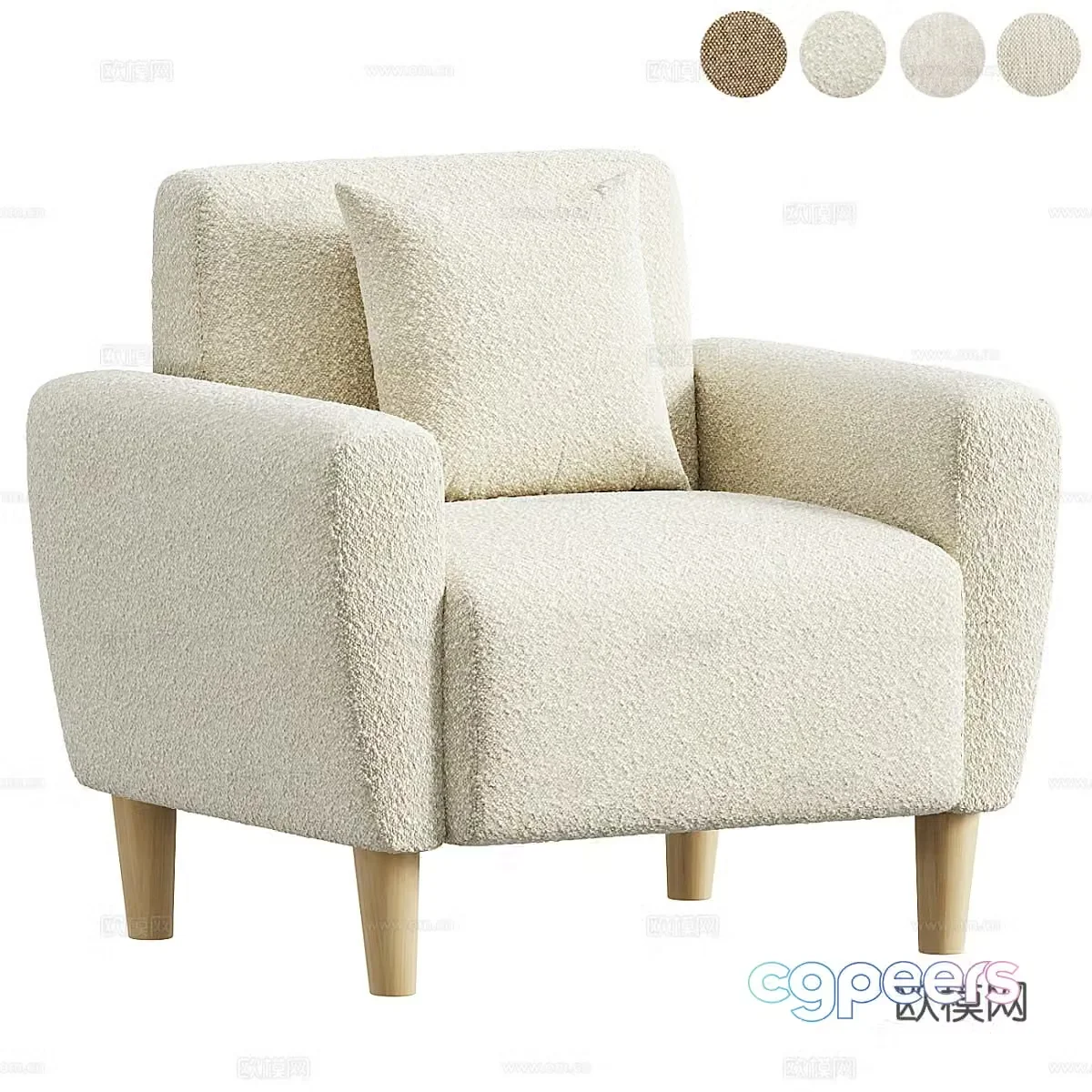 Modern cream style fabric lounge chair 3d model
