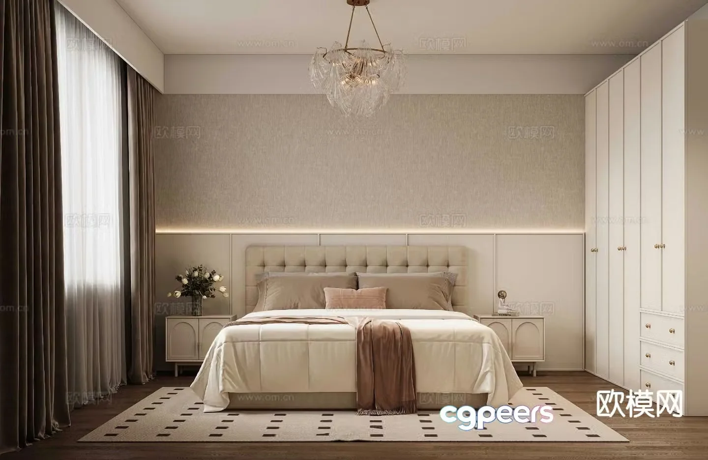 Cream guest bedroom master bedroom 3d model