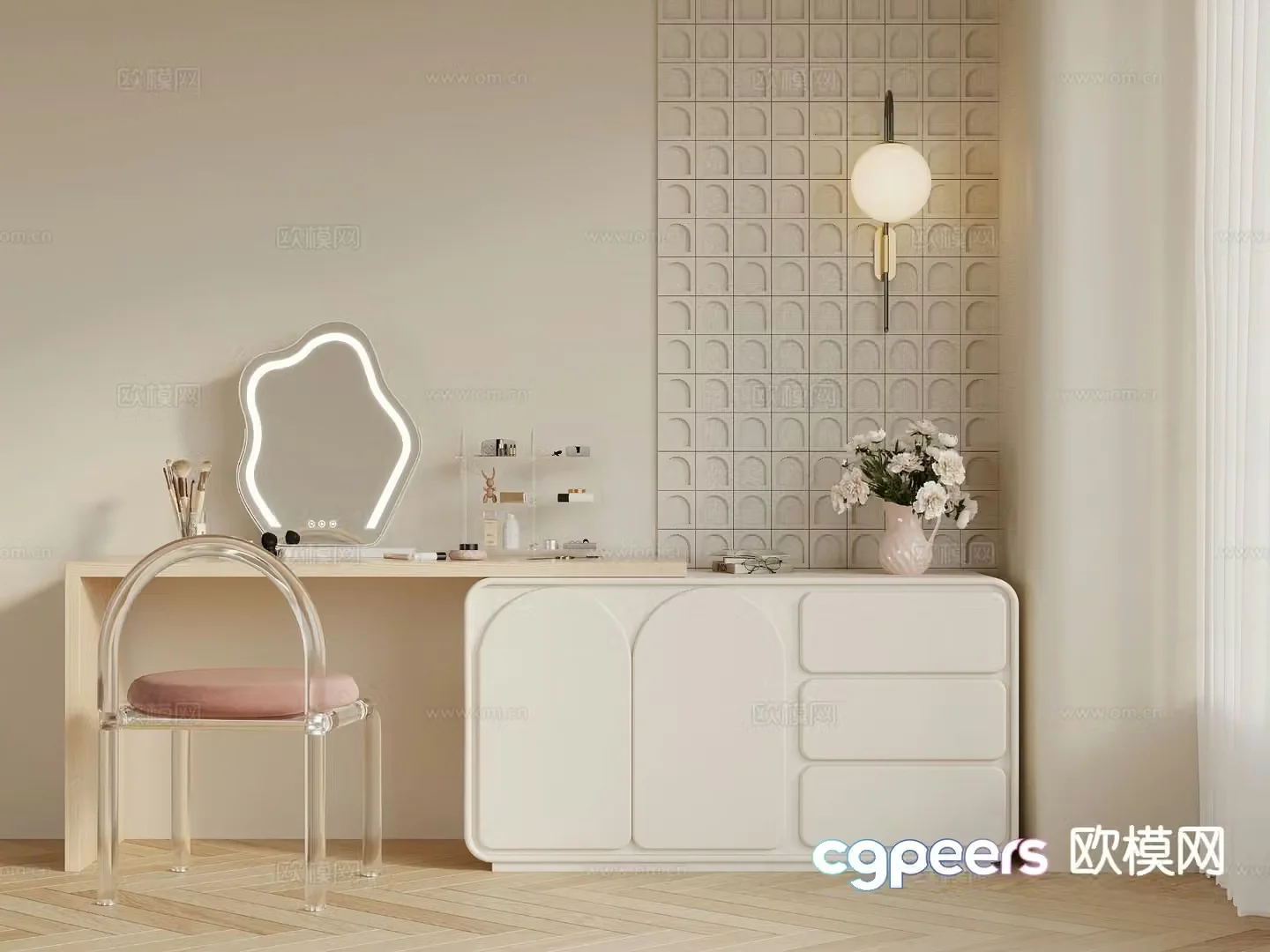 Cream style dresser 3d model