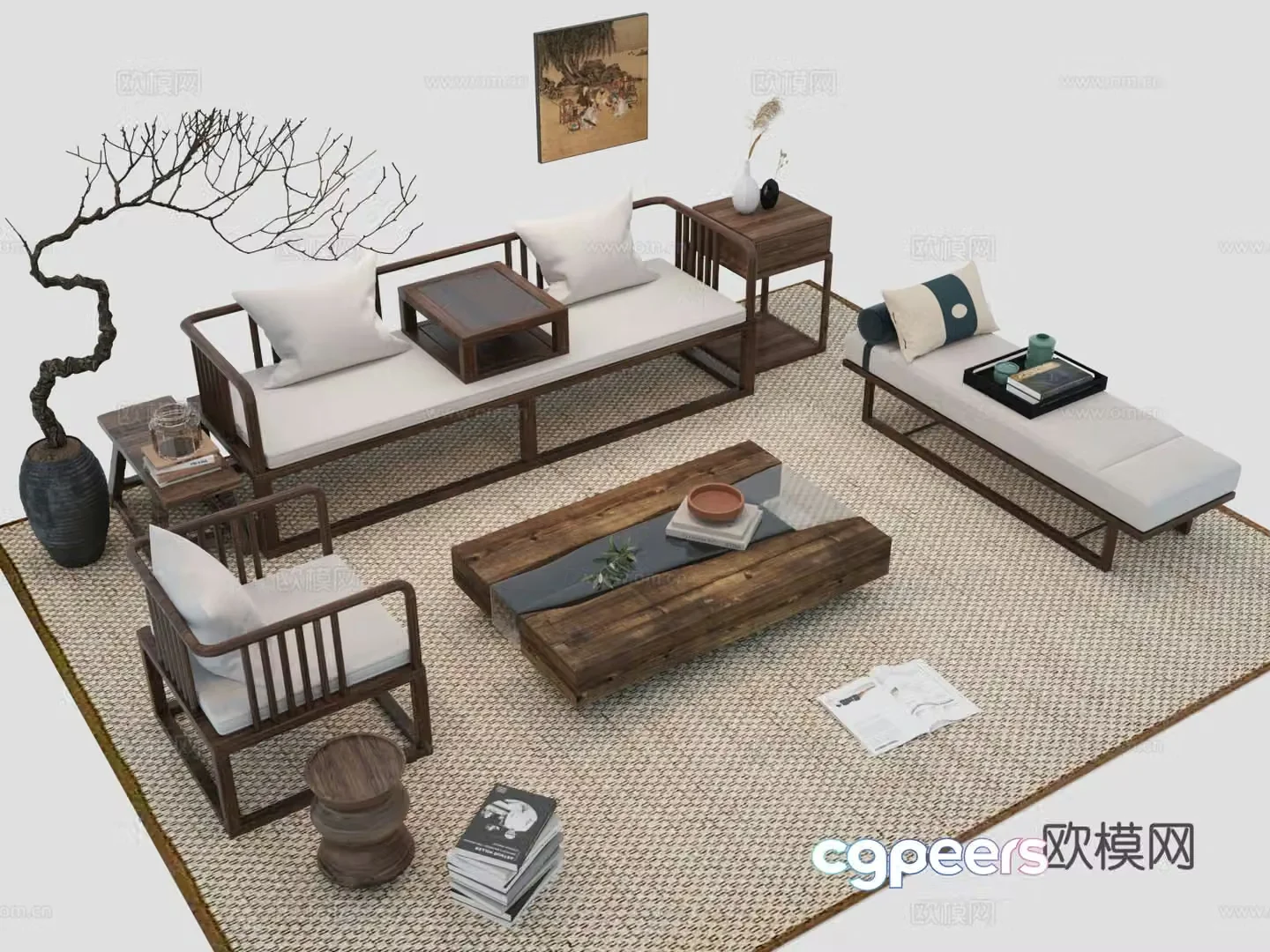 Sofa coffee table combination 3D model
