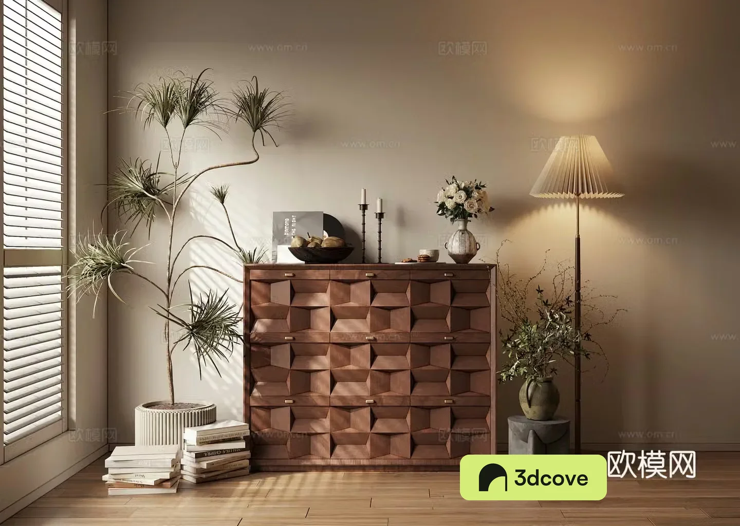 Low cabinet chest of cabinet decoration cabinet storage cabinet floor lamp ornament potted plant