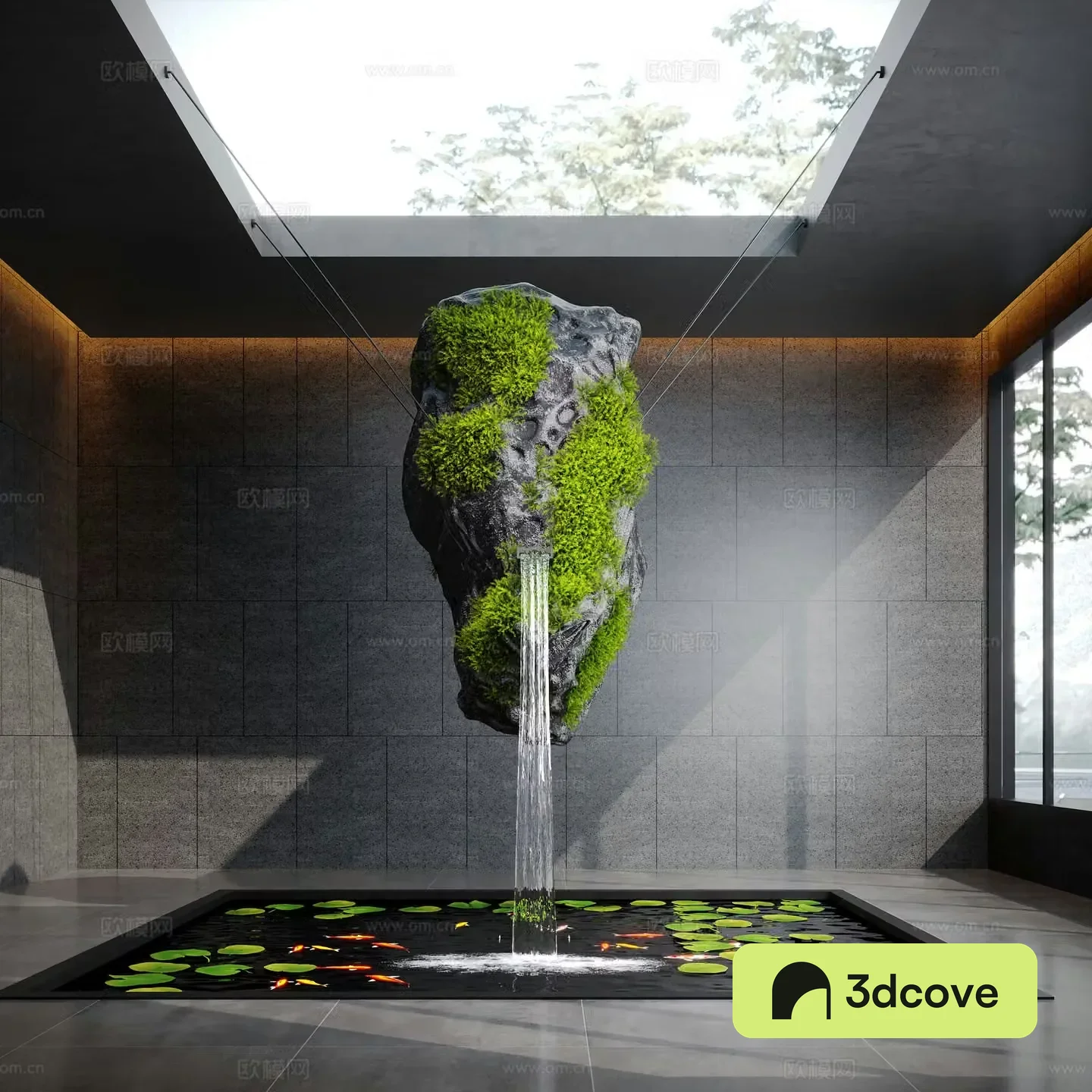 Modern water landscape indoor water landscape pumice stone moss indoor fish pond