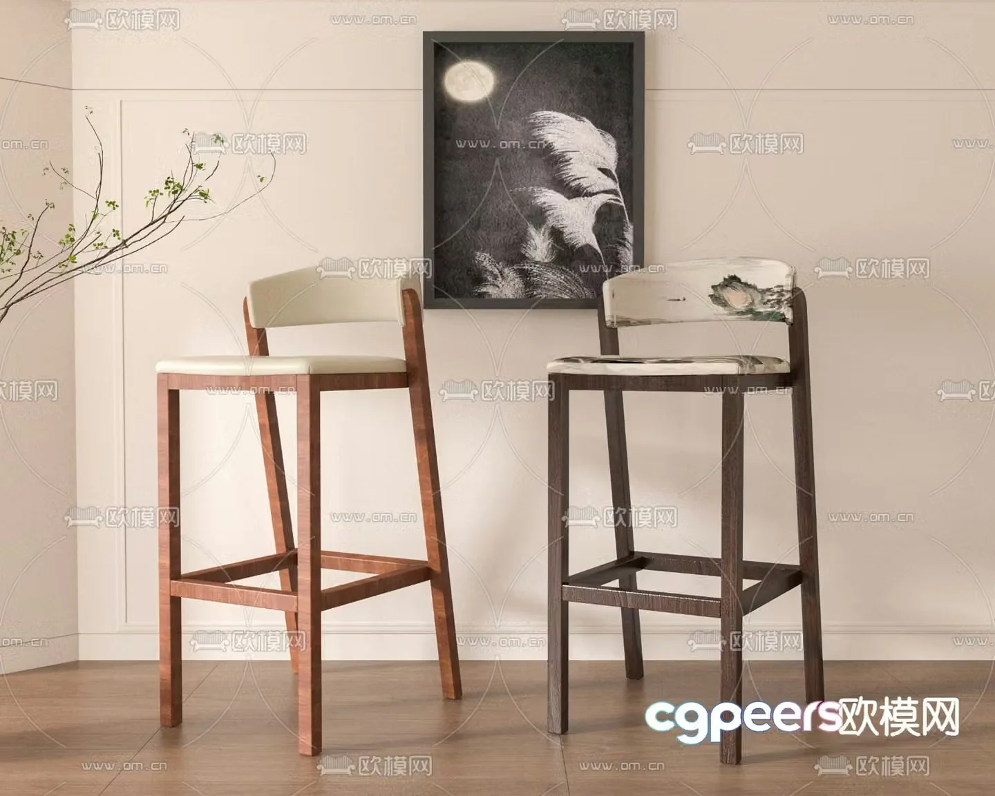 New Chinese Bar Stool Bar Stool High Stool 3D Model