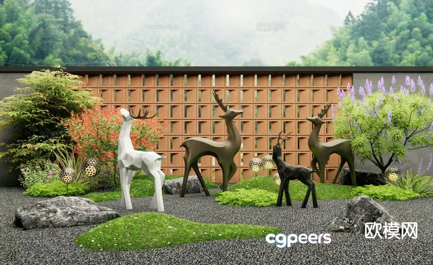Modern Elk Landscape Sculpture Courtyard Sculpture 3D Model