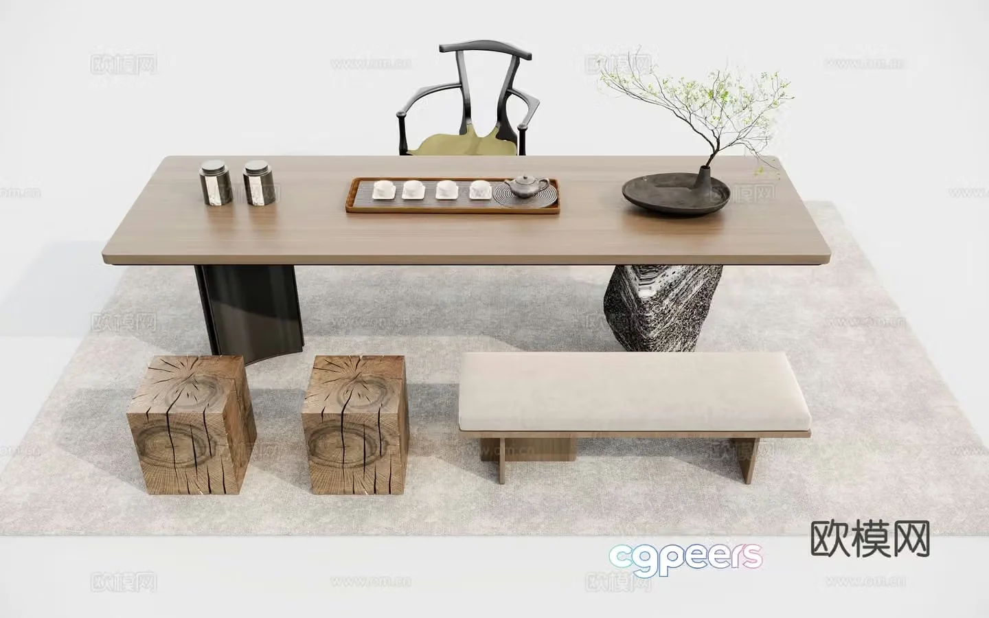 New Chinese style tea table tea table 3d model