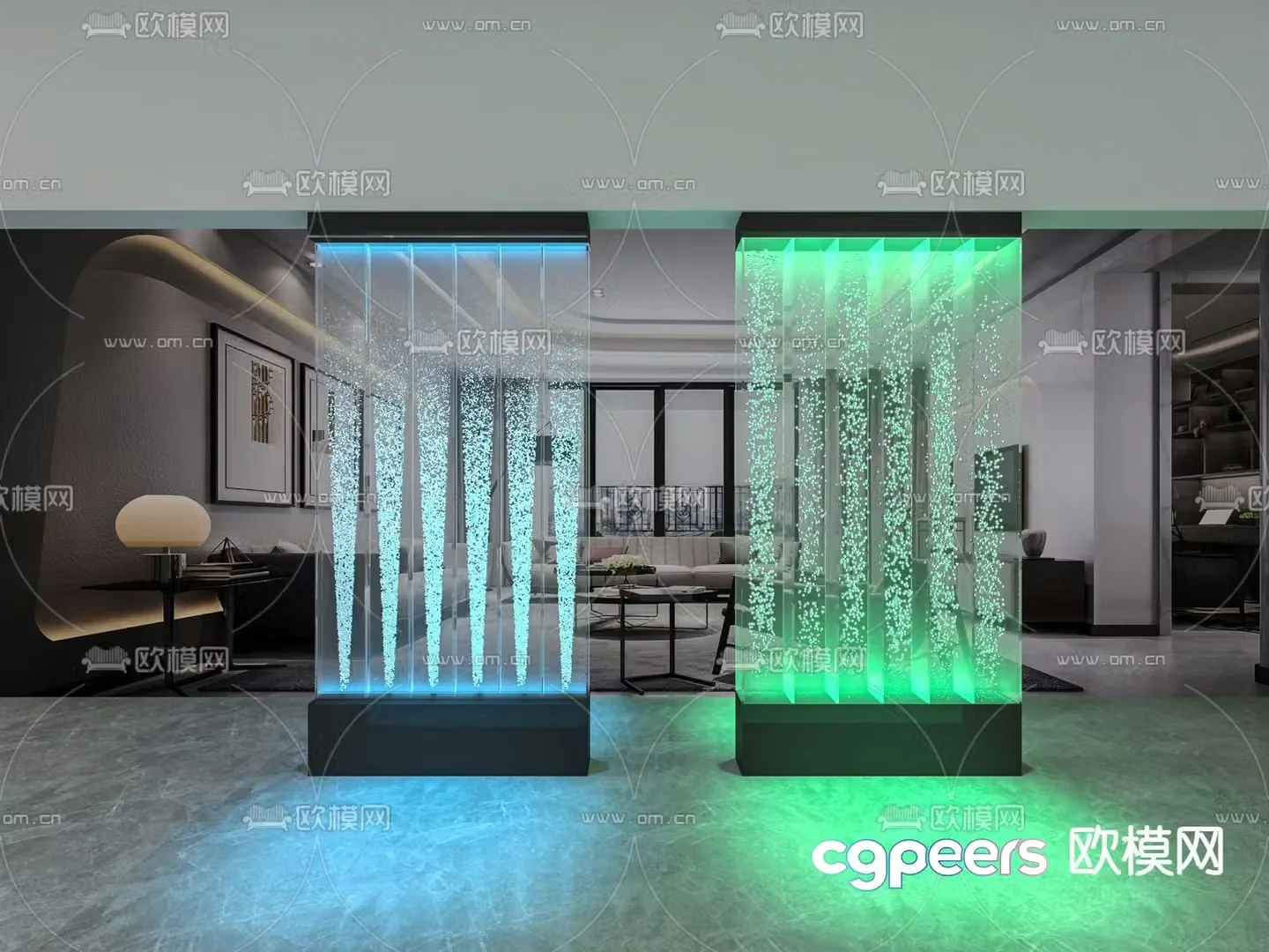 Water curtain wall Fish tank partition Glowing screen 3d model