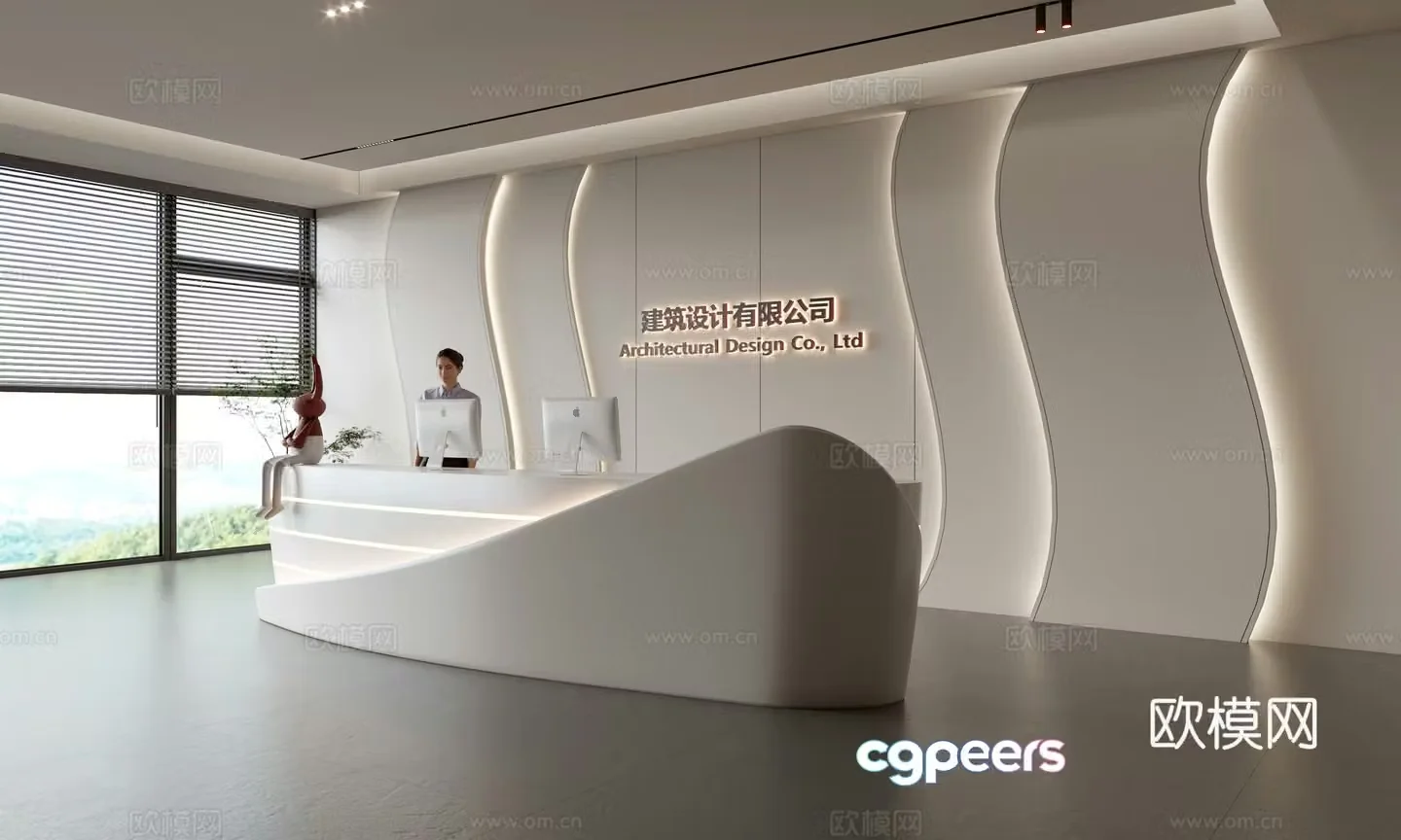 Modern company front desk reception area bar reception desk service desk company front desk background 3D model