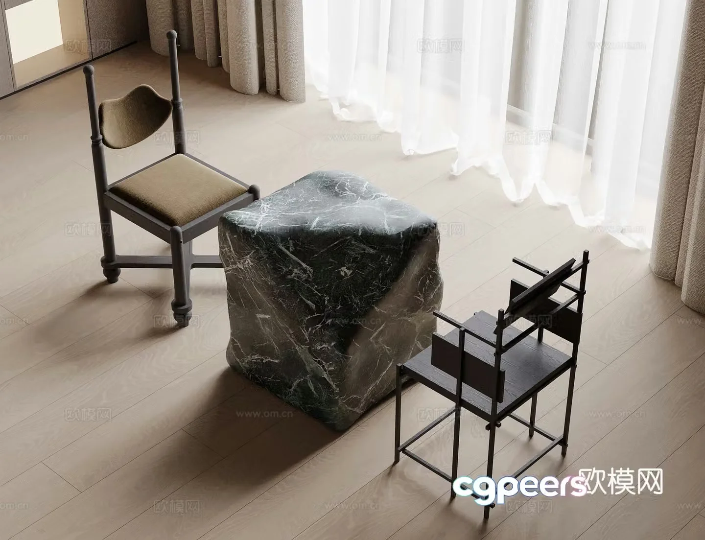 Modern dining table and chair 3d model