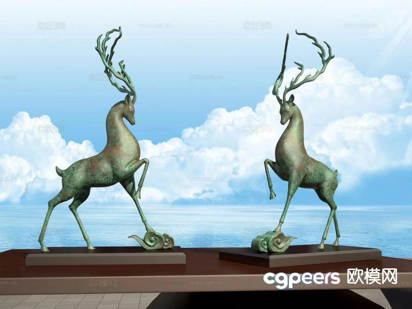 Sika deer sculpture landscape 3d model