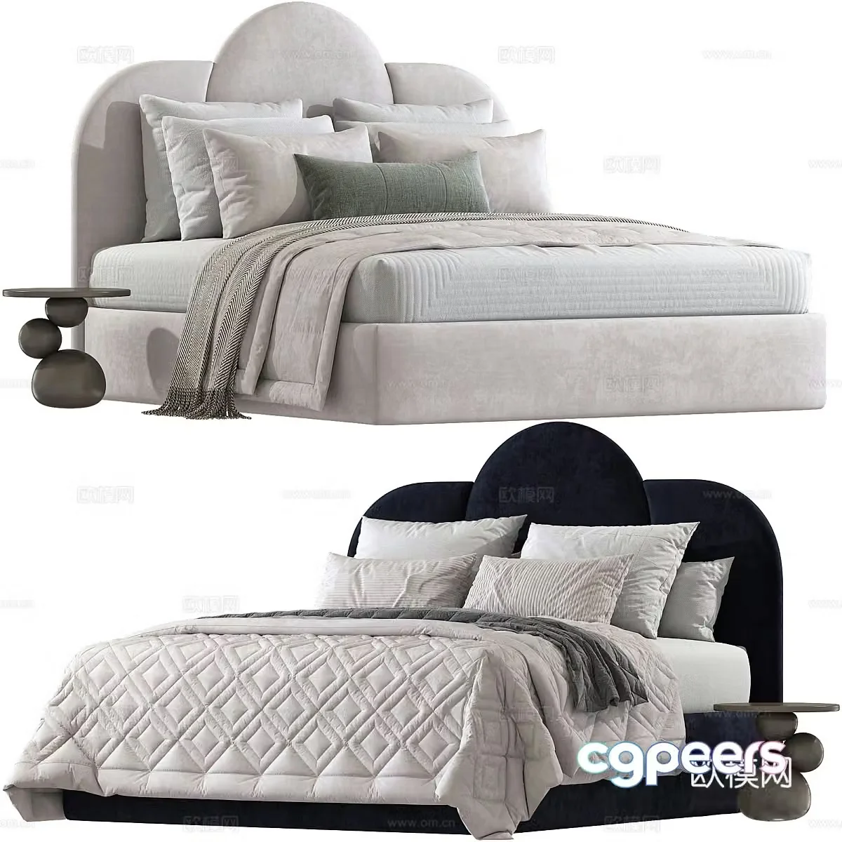 Modern Cream Style Mona Fabric Double Bed 3D Model