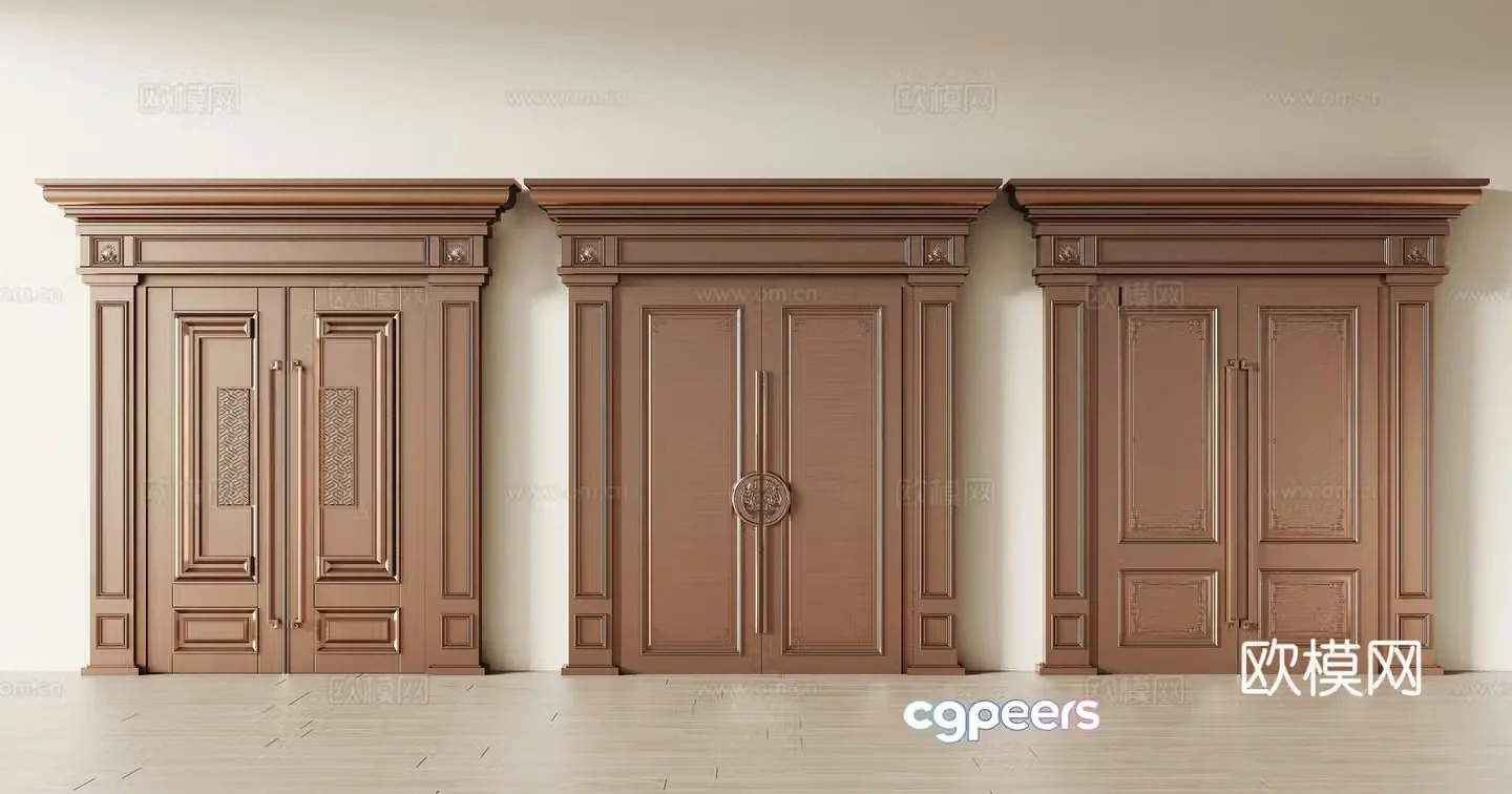 New Chinese style entrance door combination double-open door entrance door villa door copper door modern large 3D model