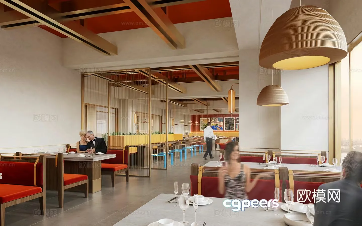 3D model of cafeteria booth area