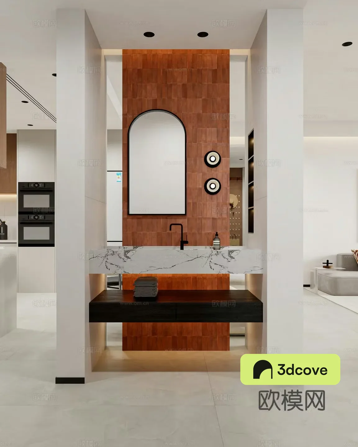 Modern bathroom entrance bathroom dry area under-the-top aisle opposite view wall decorative wall