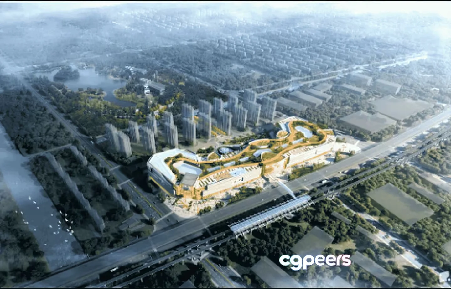 Aerial View Of A Large Multi-Story Building With A Unique Design 3D Model – 14835 – VRAY Render