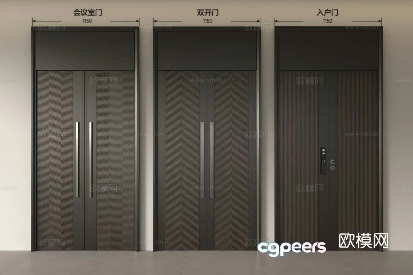 New Chinese style entrance door double-open door mother-child door security door conference room door office door 3D model