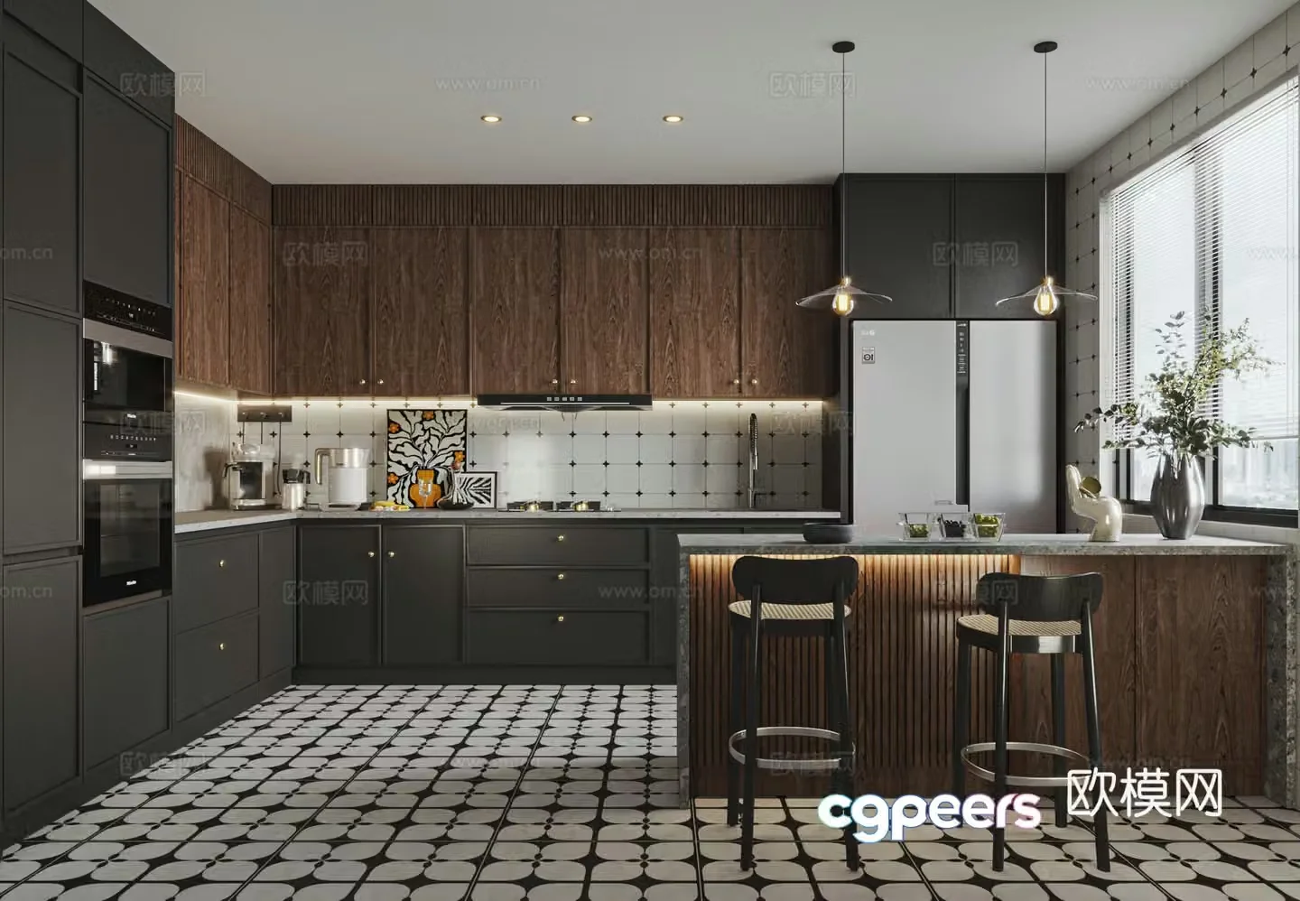 Medium style kitchen retro style kitchen 3d model