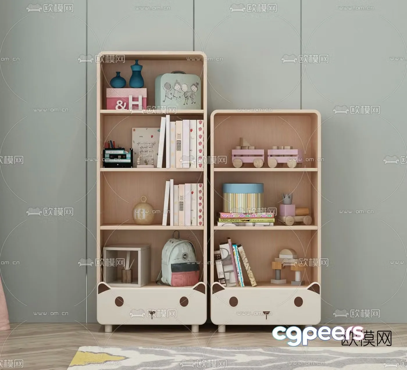 Nordic children’s bookcase storage cabinet 3D model