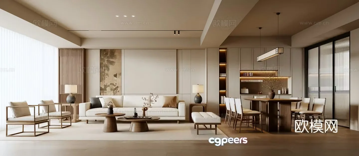 New Chinese style living and dining room 3D model