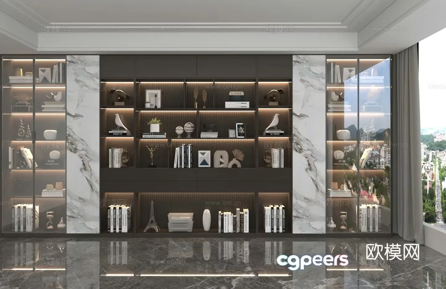 Modern wall cabinet bookcase 3d model