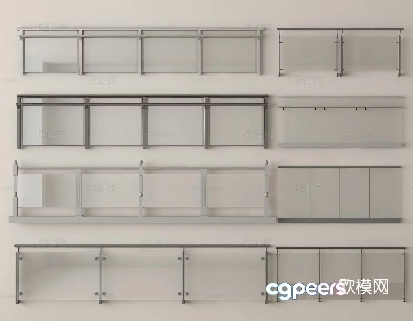 Glass railing fence guardrail 3d model