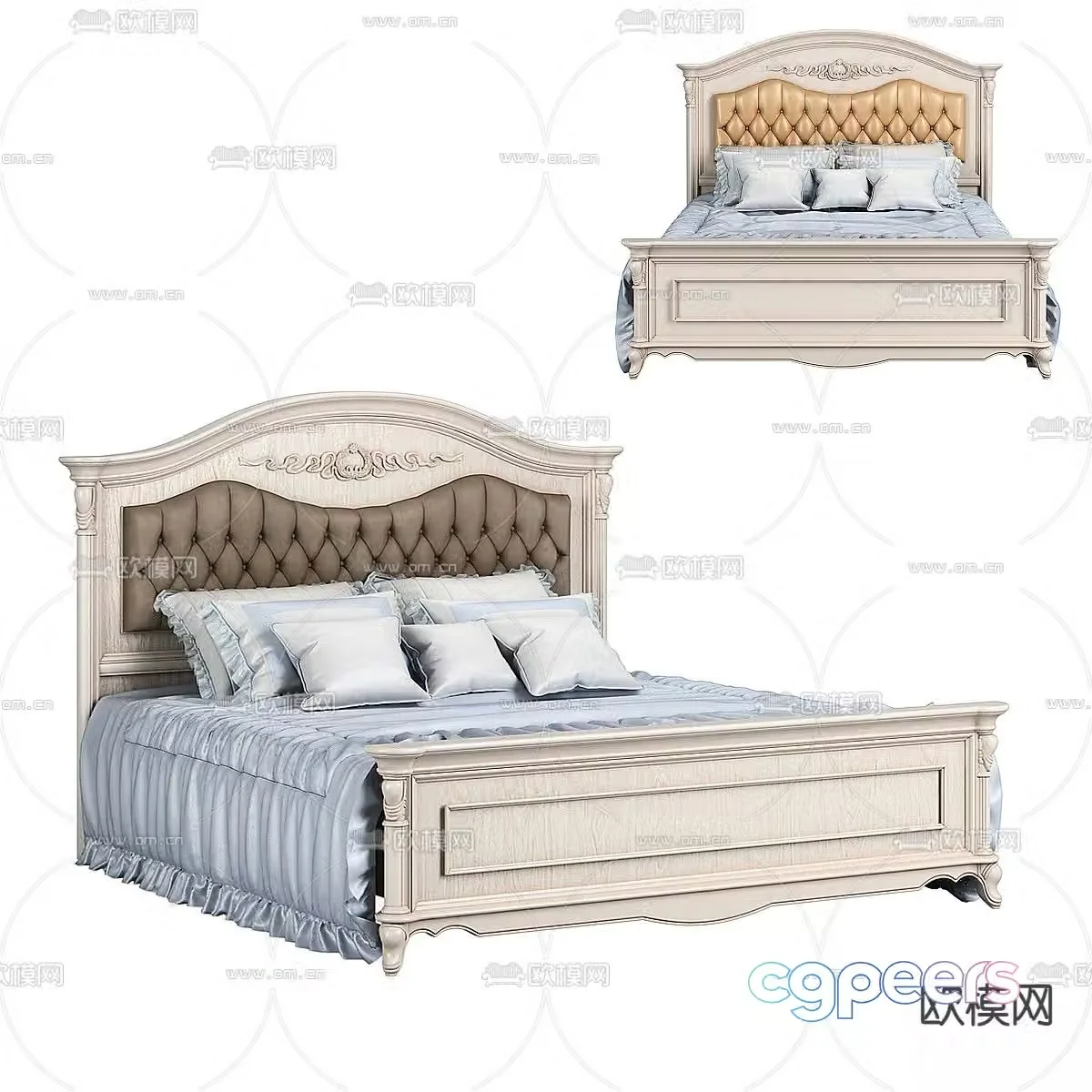 Simple European double bed 3d model
