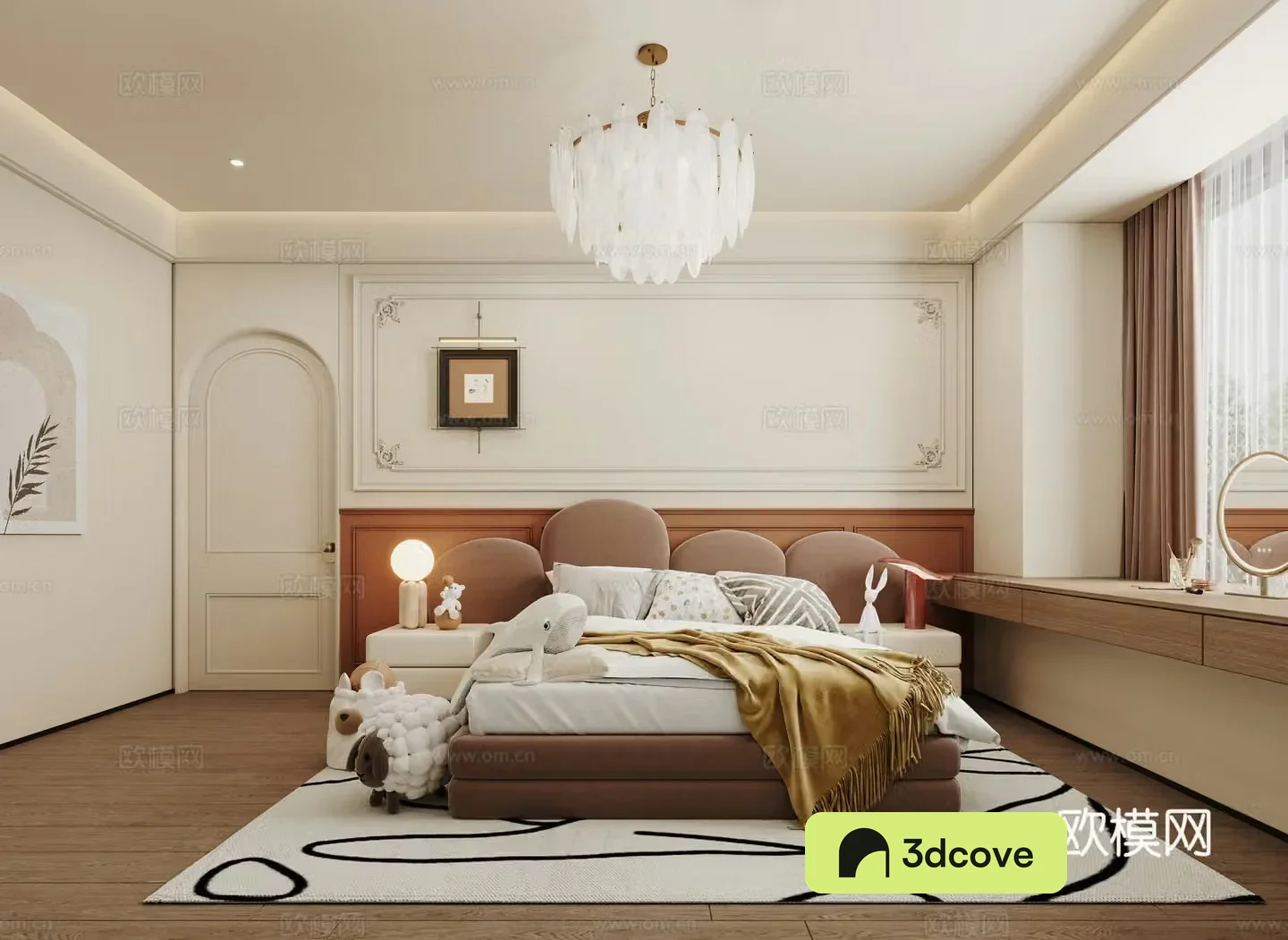 Creamy children’s room chandelier double bed