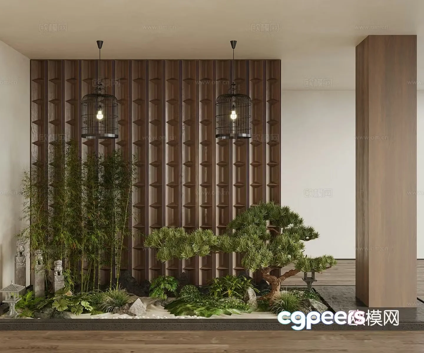 Modern Landscape Garden Sketch Sketch Tree Fern Background Wall Plant 3D Model