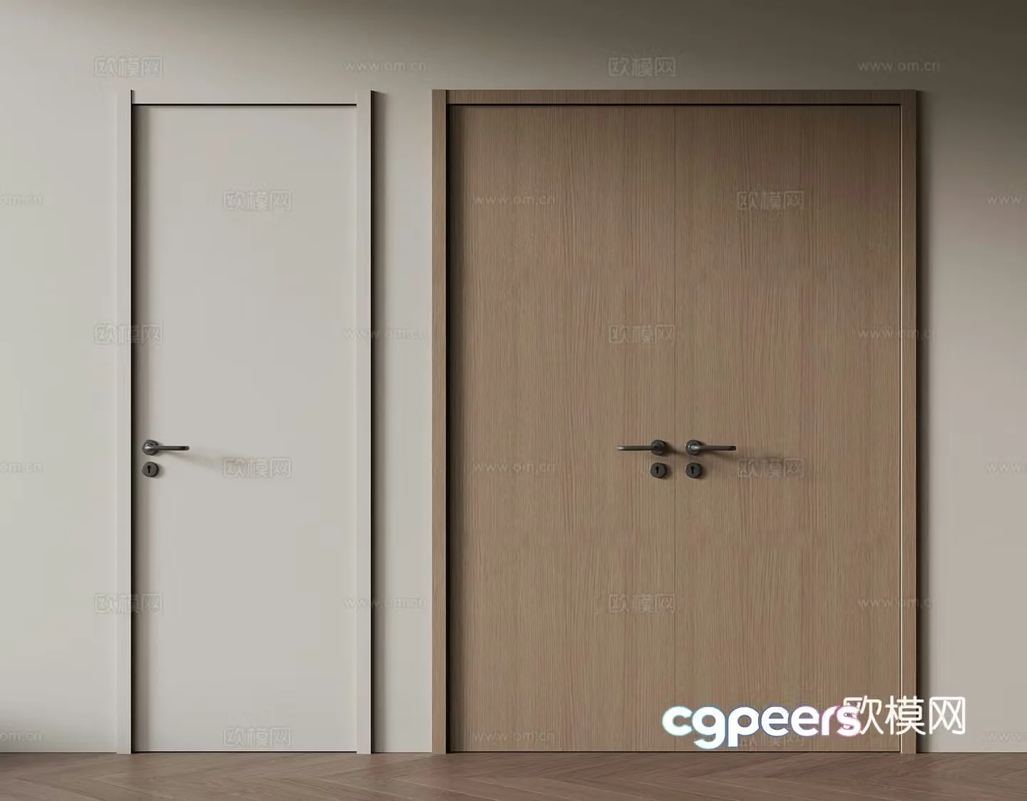 Modern simple double-open door double-open door entry door 3D model