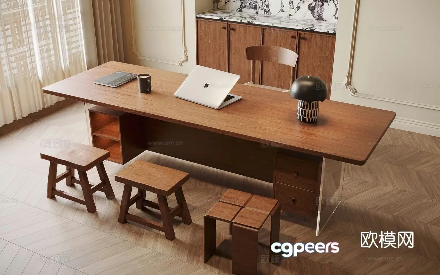 Medieval style desk study table 3d model