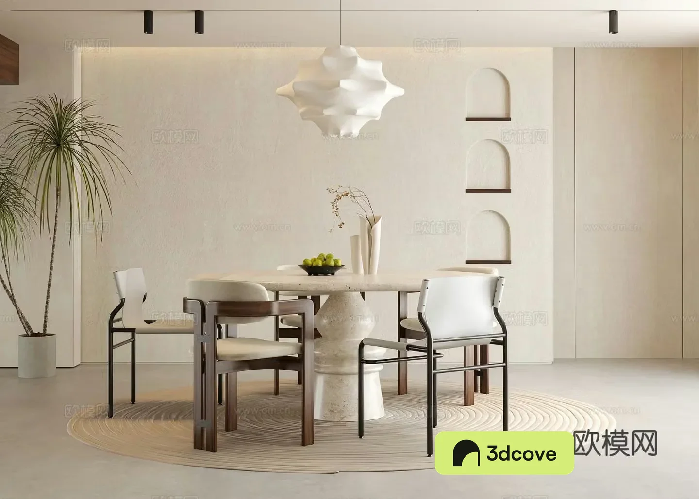 Wabi-sabi dining table and chairs round dining table