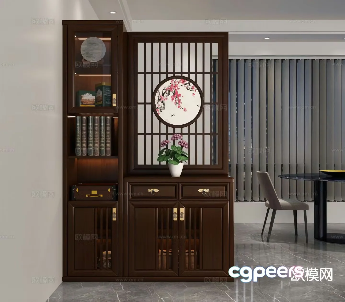 New Chinese style entrance cabinet and partition cabinet 3D model