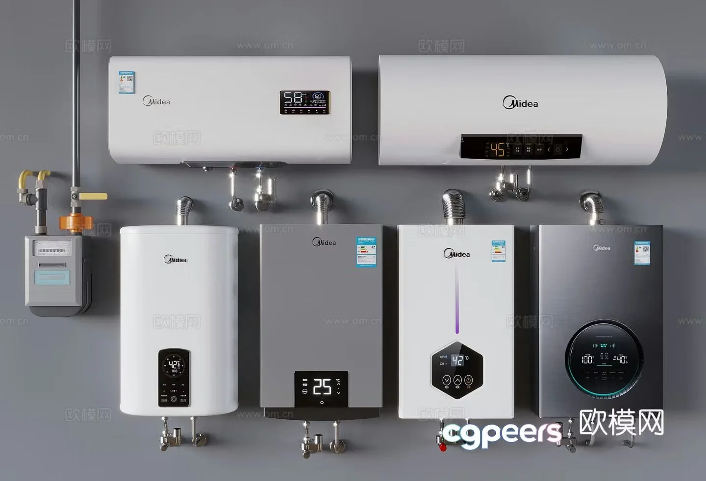 Gas water heater wall-mounted boiler Electric water heater gas meter Gas valve 3D model