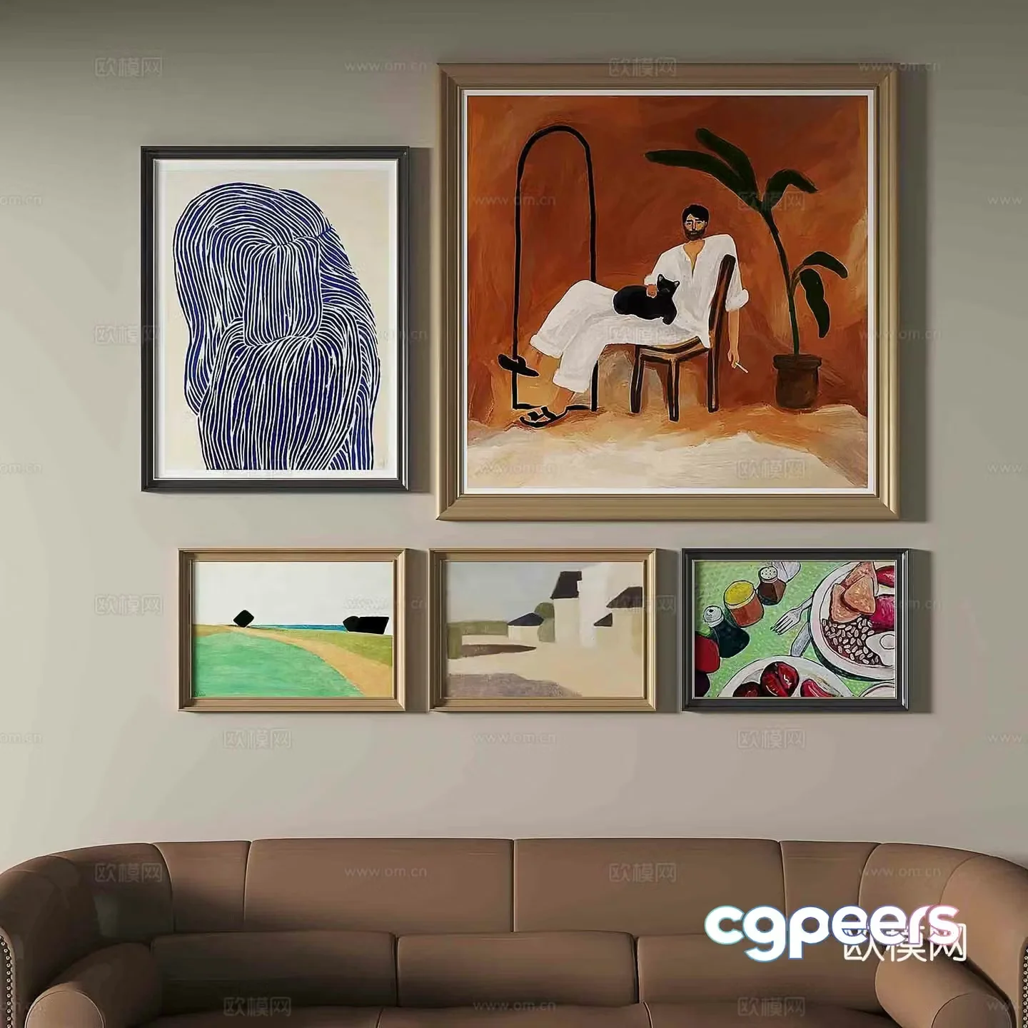 Simple European retro painting Abstract painting Decorative painting 3d model
