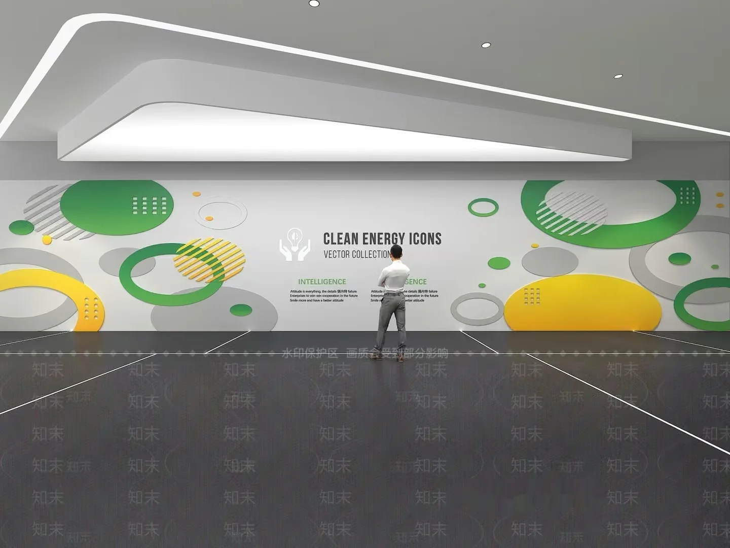 A Man Standing In Front Of A Wall With A Graphic On It 3D Model – 11209 – VRAY Render