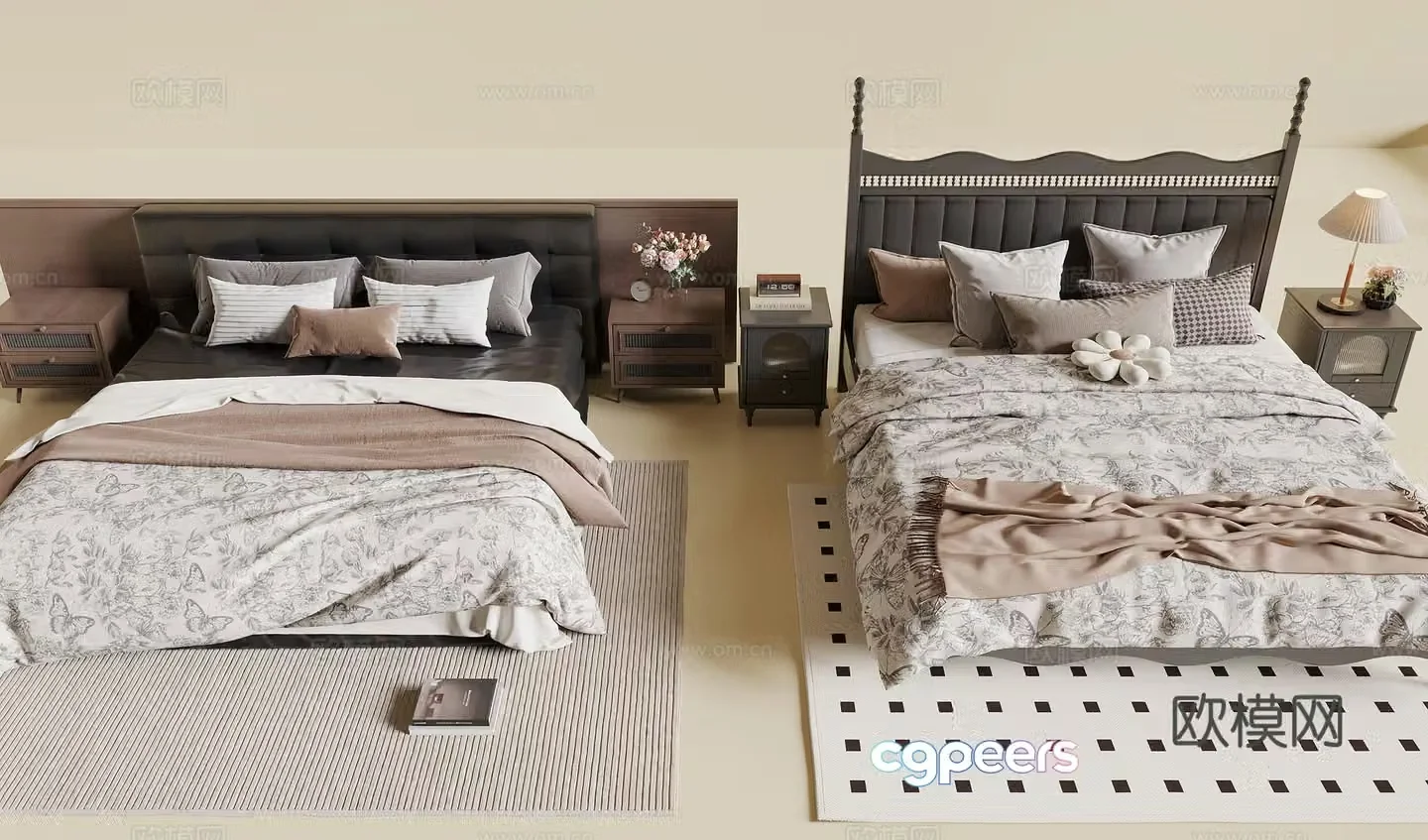 French double bed 3d model