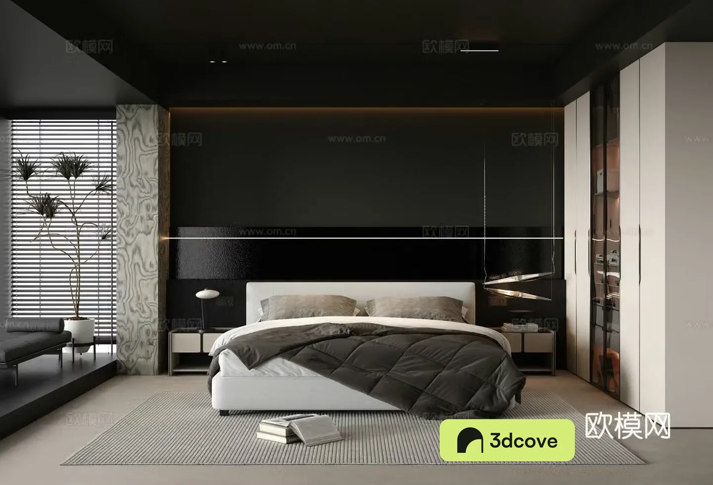 Modern simple home bedroom master bedroom bay window bedroom black and white bedroom without master lights dark