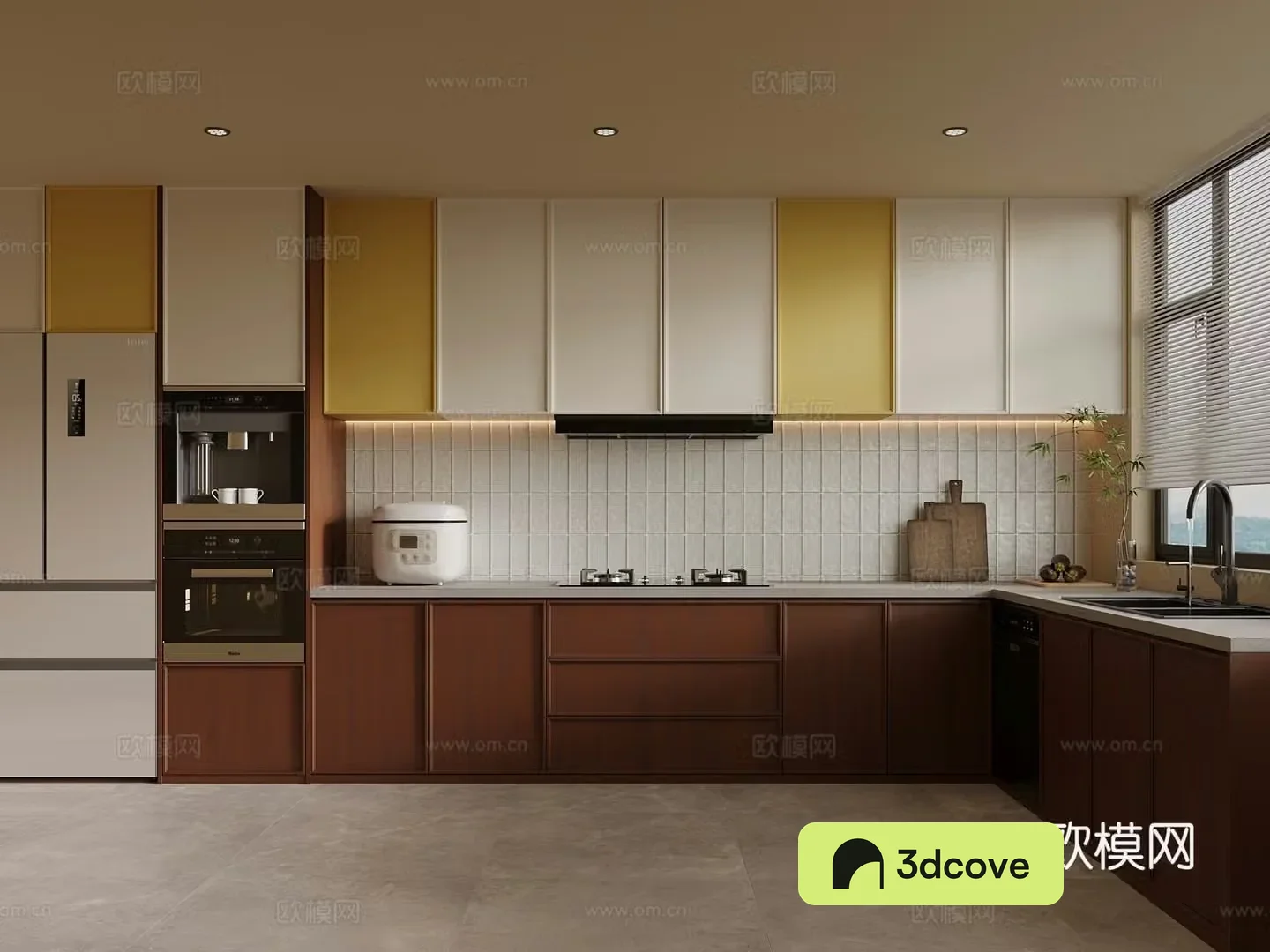 09 Middle-aged Kitchen Cabinet Refrigerator 3D Model