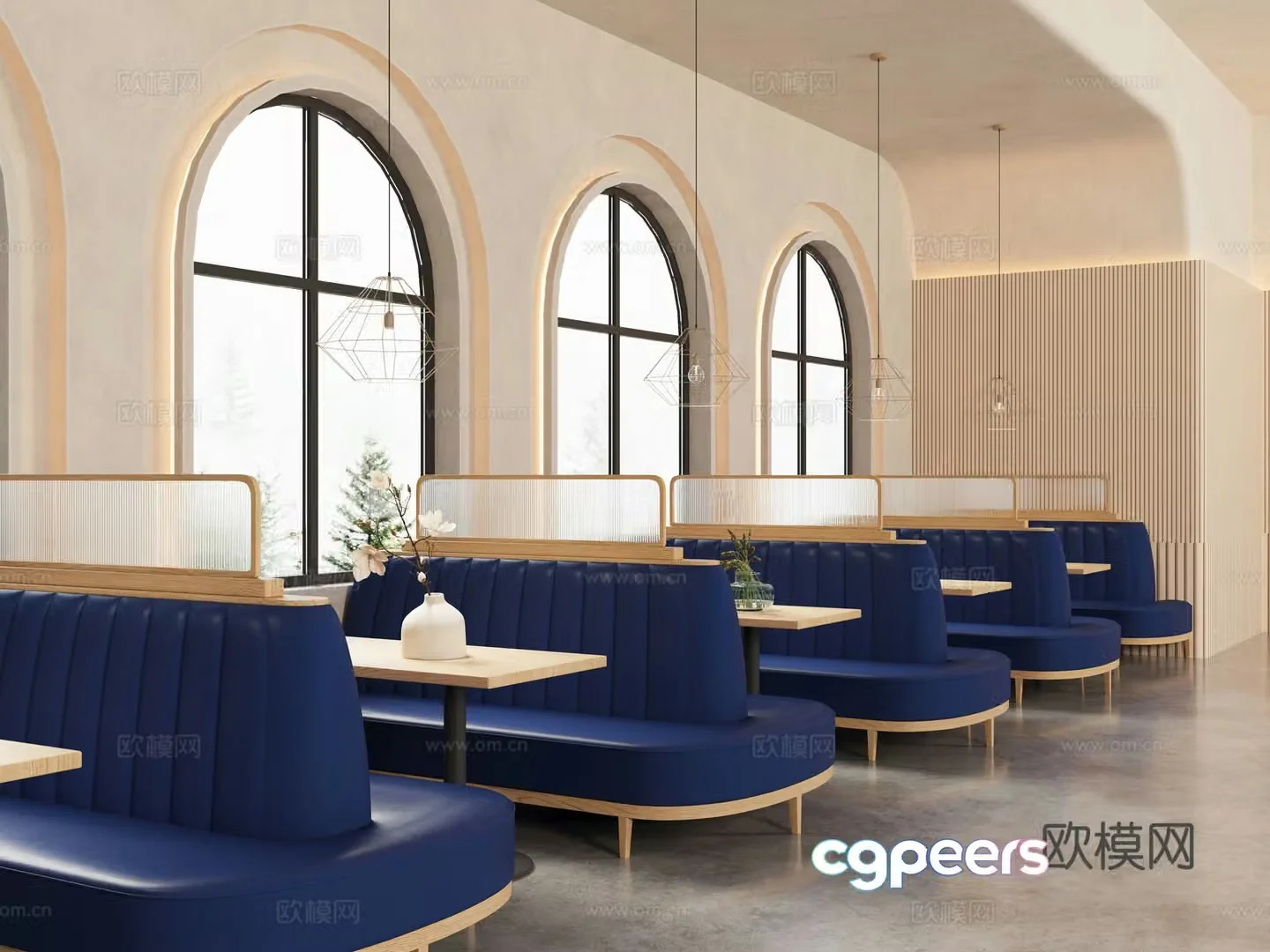 Modern restaurant sofa booth canteen booth dining table combination creative model booth 3D model