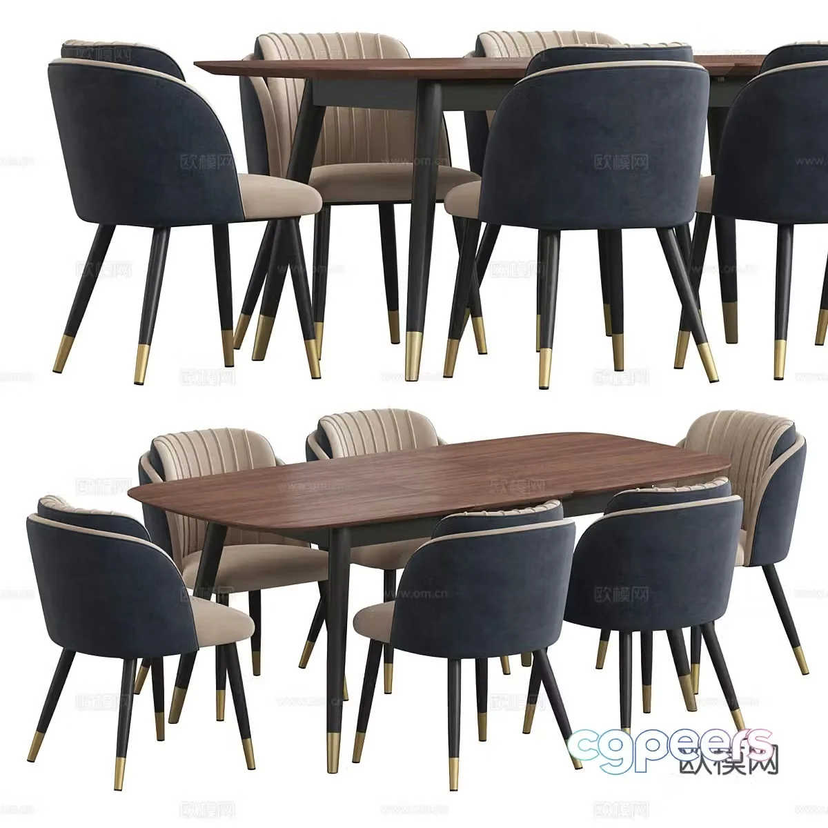 Modern Italian light luxury oval dining table and chair combination 3D model