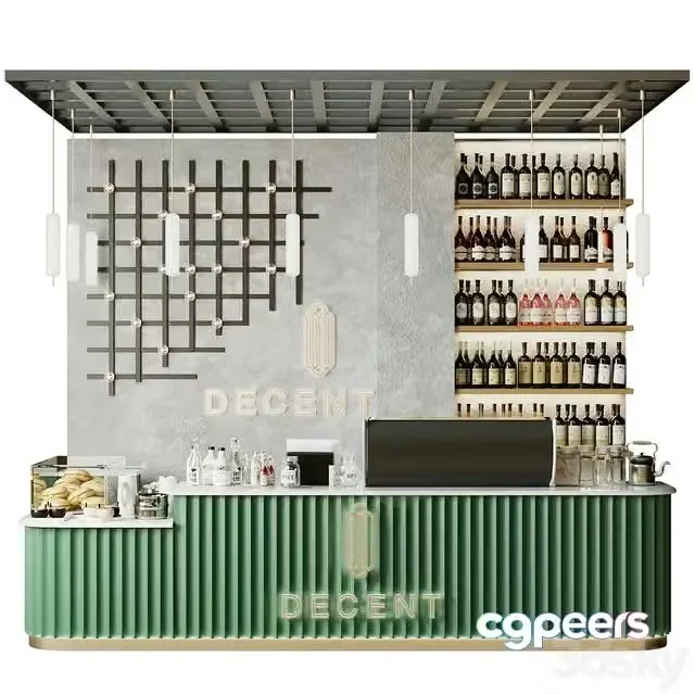 3ds Max Free – Design project of a coffee shop with a mini bar and wine. coffee point