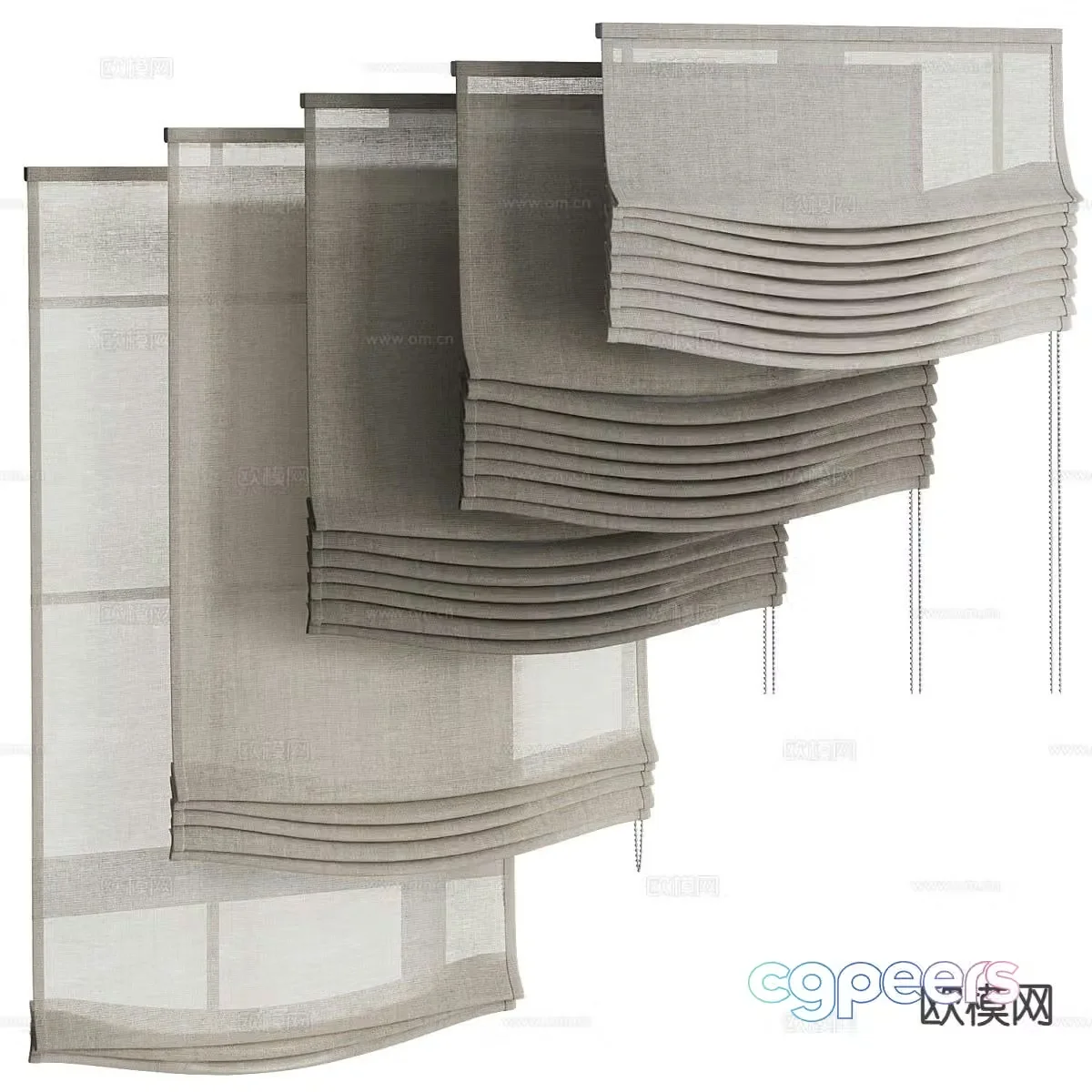 Plain curtains roller blinds Roman blinds 3D model