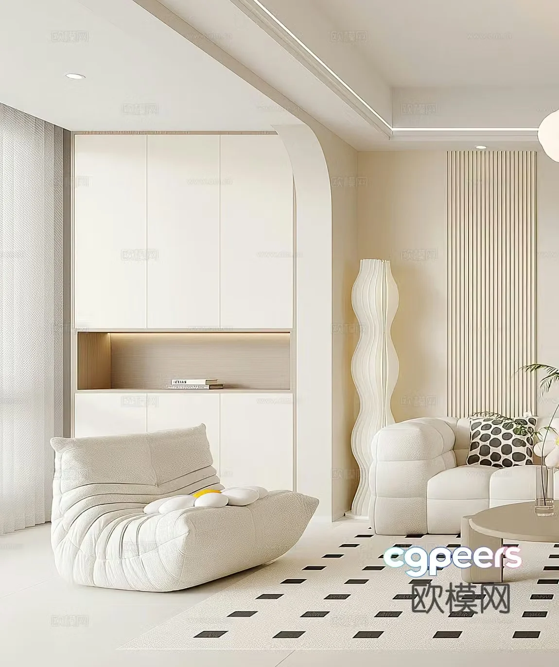 Creamy style leisure chair modern leisure chair side table corner table single chair floor lamp simple 3d model