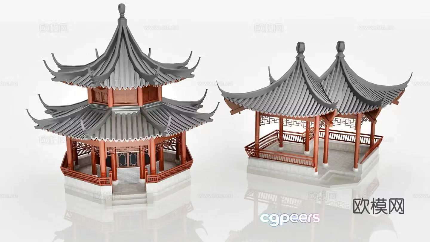 Chinese architecture ancient architecture pavilion loft landscape pavilion 3d model