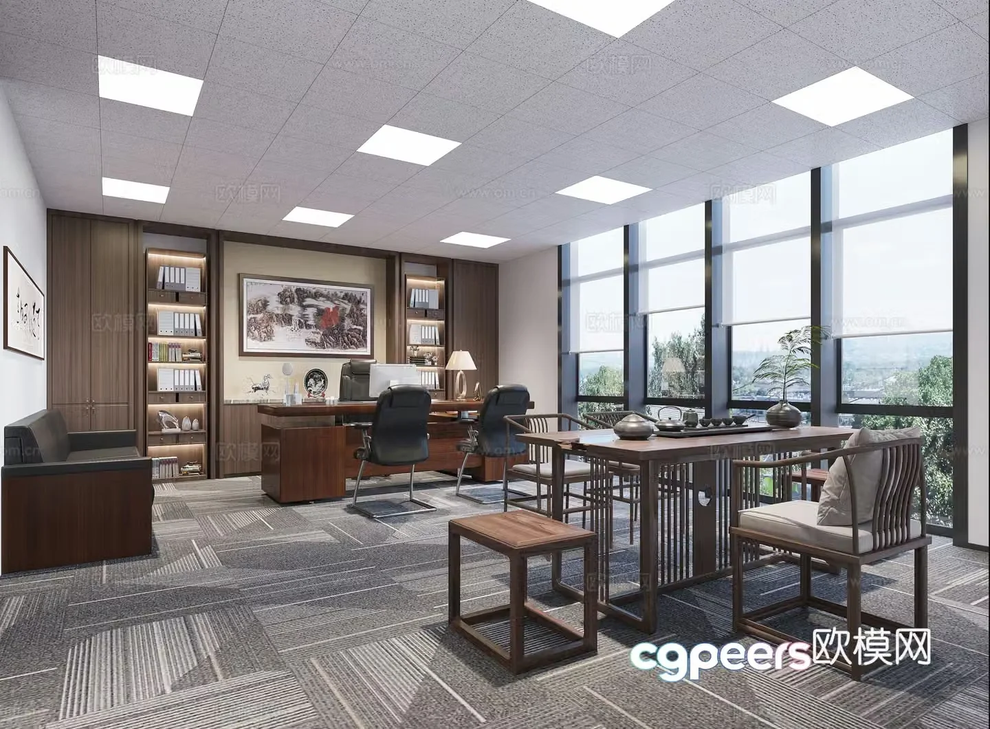 New Chinese style chairman’s office 3D model
