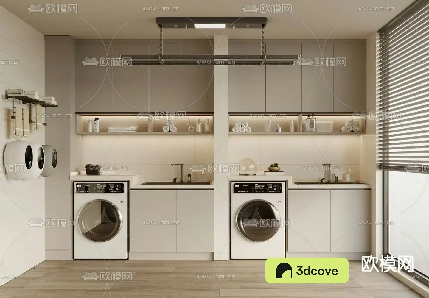 Cream style balcony cabinet washing machine cabinet